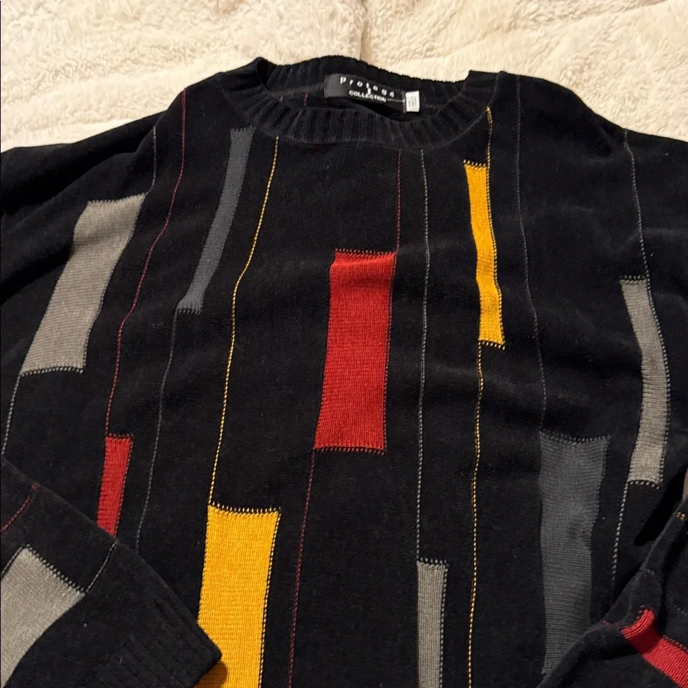 Protege’Men's Black Multicolor Sweater with Red and Yellow Accents 2XLT - Picture 2 of 6